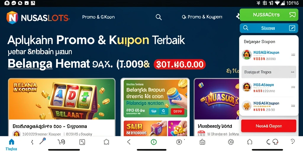 Tampilan antarmuka NUSASLOTS yang menarik untuk aplikasi Promo & Kupon.
