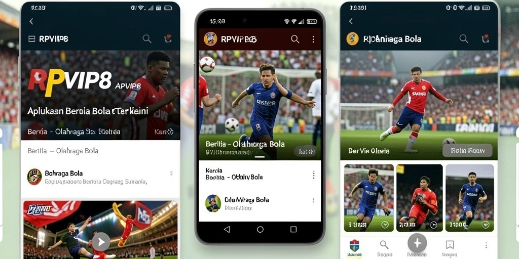 Antarmuka RPVIP8 menampilkan berita olahraga bola terkini.